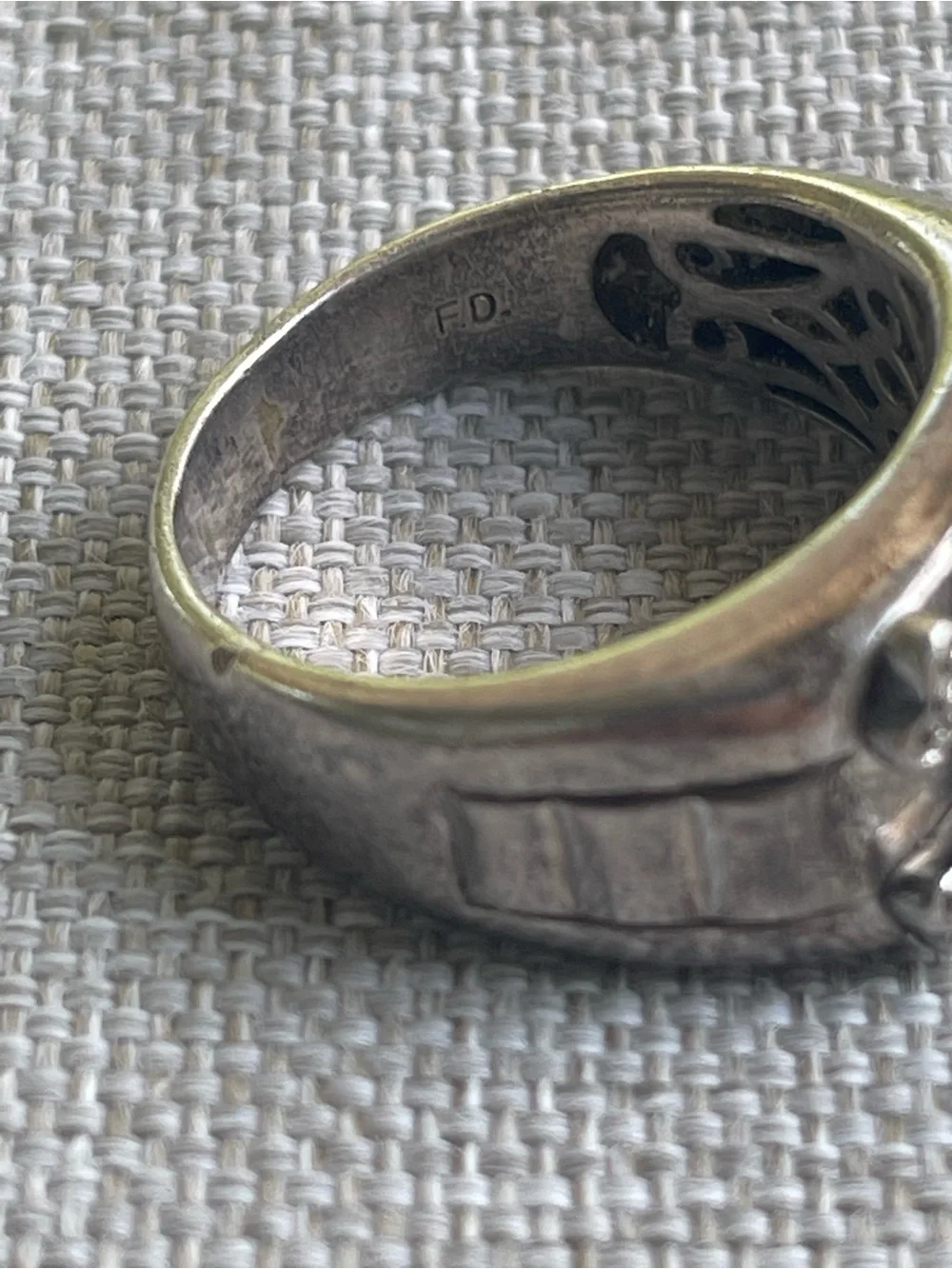 Men's Skull & Crossbones Sterling Silver Ring - Black Silver Finish with diamond